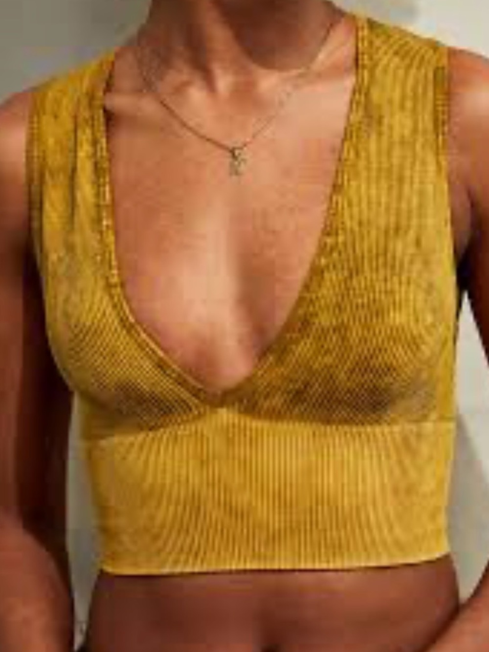 BDG Mustard Yellow Ribbed V-Neck Crop Top